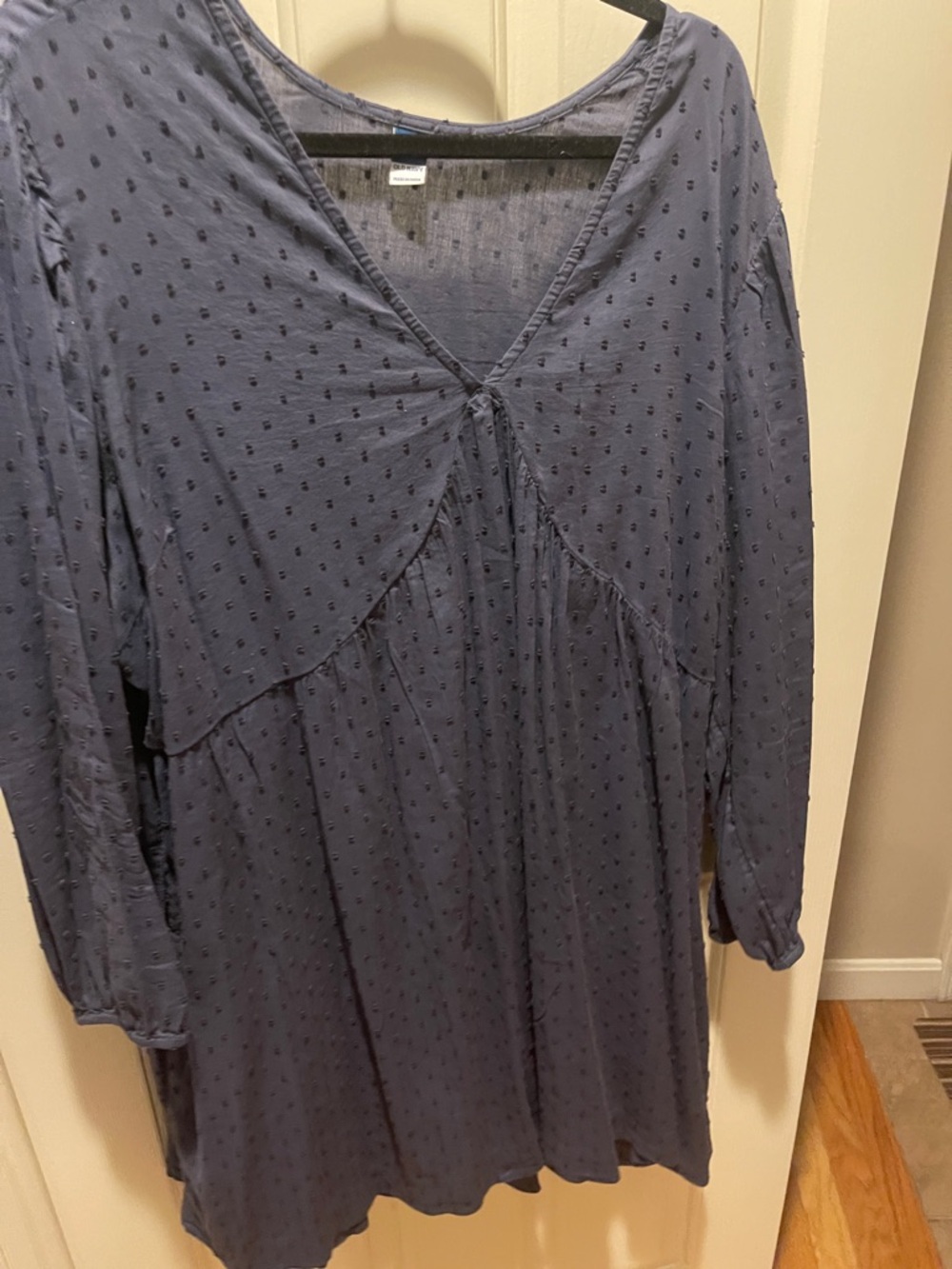 Old Navy Navy Blue Textured Long-Sleeve V-Neck Dress